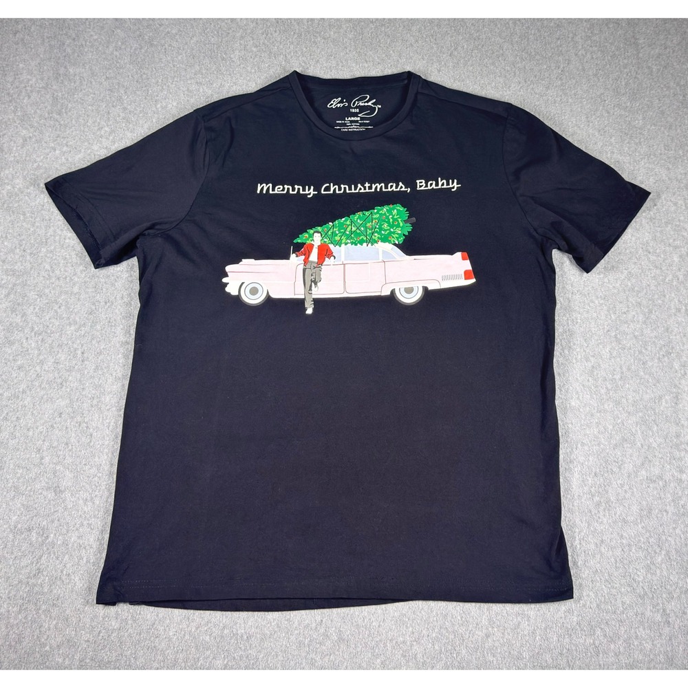 Elvis‎ Presley Shirt L Black Pink Car Xmas Merry Christmas Baby Official Holiday